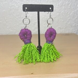 Vibrant Purple & Green Tassel Drop Earrings